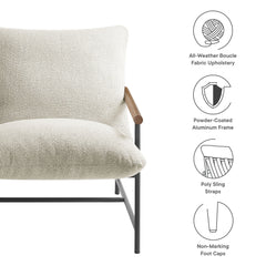 Raya Ivory Outdoor Patio Boucle Sling Lounge Chair - Ornate Home