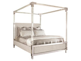 Rayleigh Polished Stainless Steel/Grey Fabric Canopy King Bed - Ornate Home