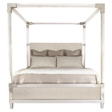 Rayleigh Polished Stainless Steel/Grey Fabric Canopy King Bed - Ornate Home