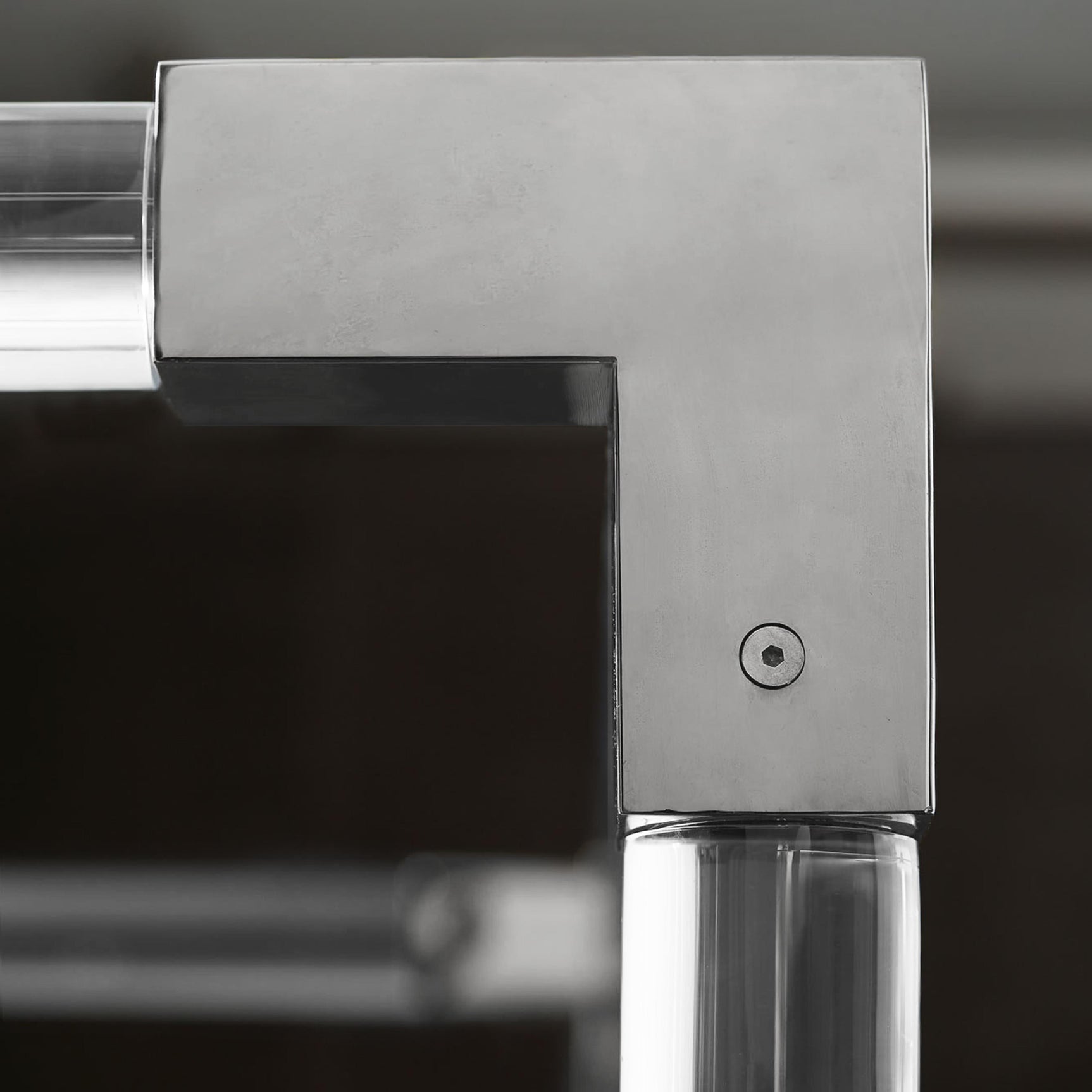 Rayleigh Polished Stainless Steel/Grey Fabric Canopy King Bed - Ornate Home