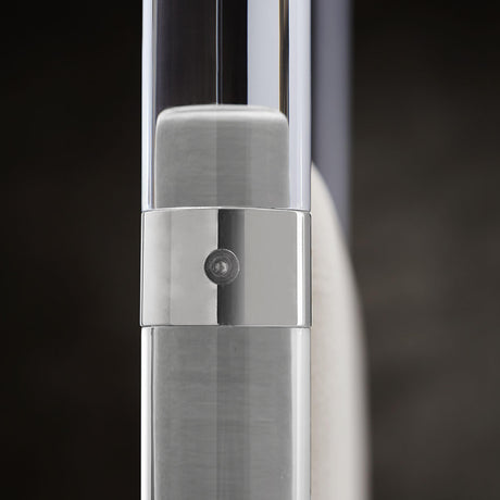 Rayleigh Polished Stainless Steel/Grey Fabric Canopy King Bed - Ornate Home