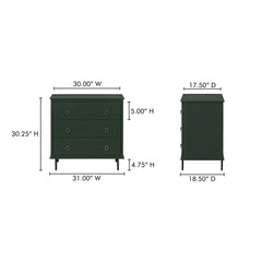 Reagan Deep Green 3 Drawer Nightstand - Ornate Home