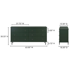 Reagan Deep Green 6 Drawer Dresser - Ornate Home