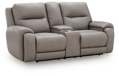 Real Moments Ash Power Reclining Loveseat with Audio Seating - Ornate Home