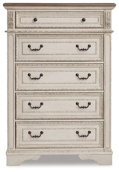 Realyn Chipped White Chest and 2 Nightstands - Ornate Home