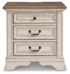 Realyn Chipped White Chest and 2 Nightstands - Ornate Home