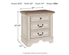 Realyn Chipped White Chest and 2 Nightstands - Ornate Home