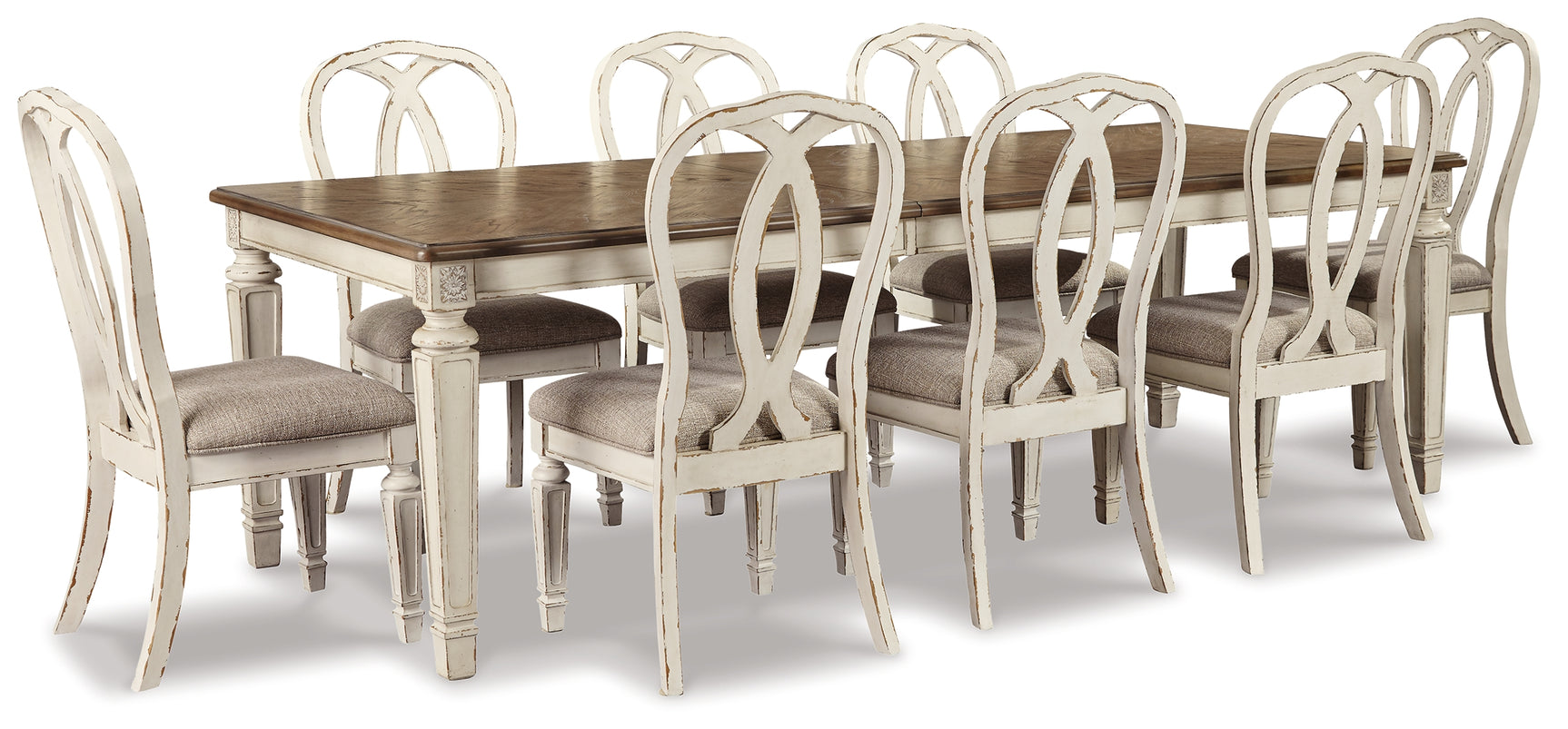 Realyn Chipped White Dining Extension Table and 8 Chairs - Ornate Home