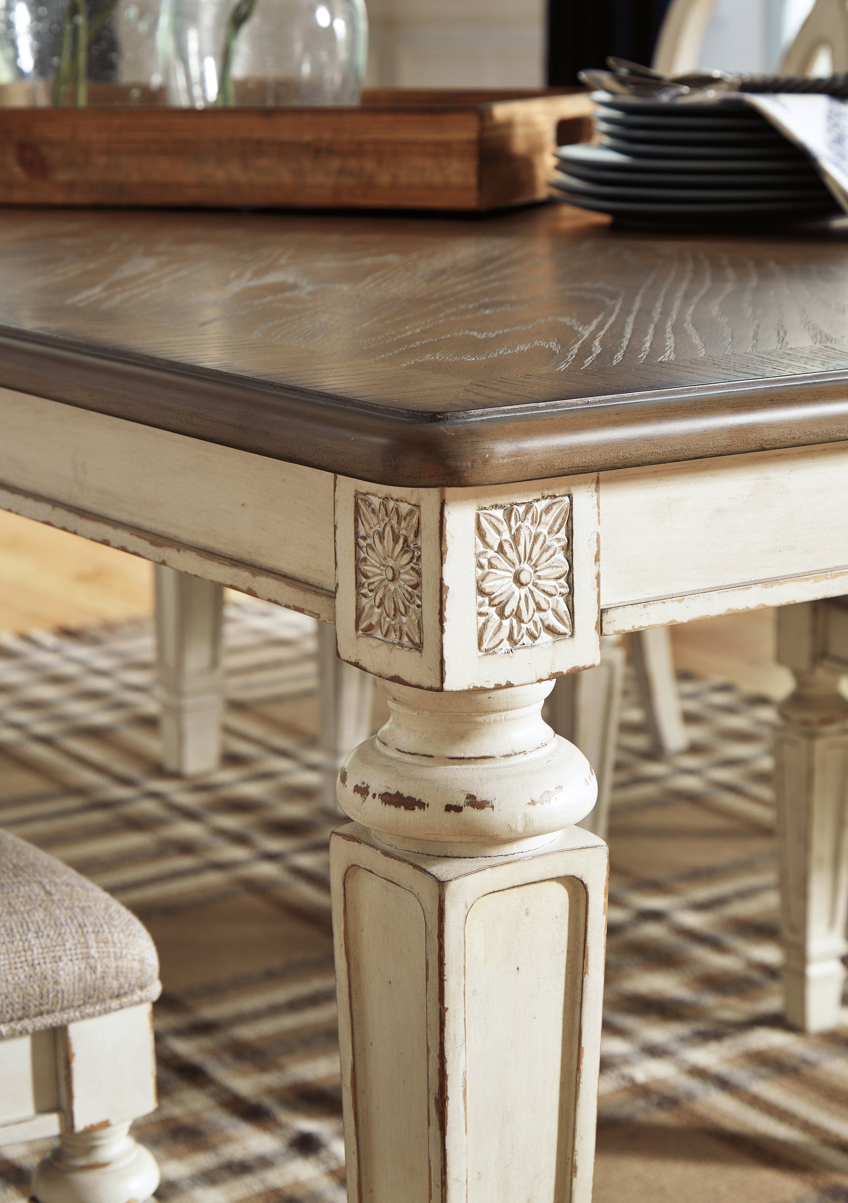 Realyn Chipped White Dining Extension Table and 8 Chairs - Ornate Home