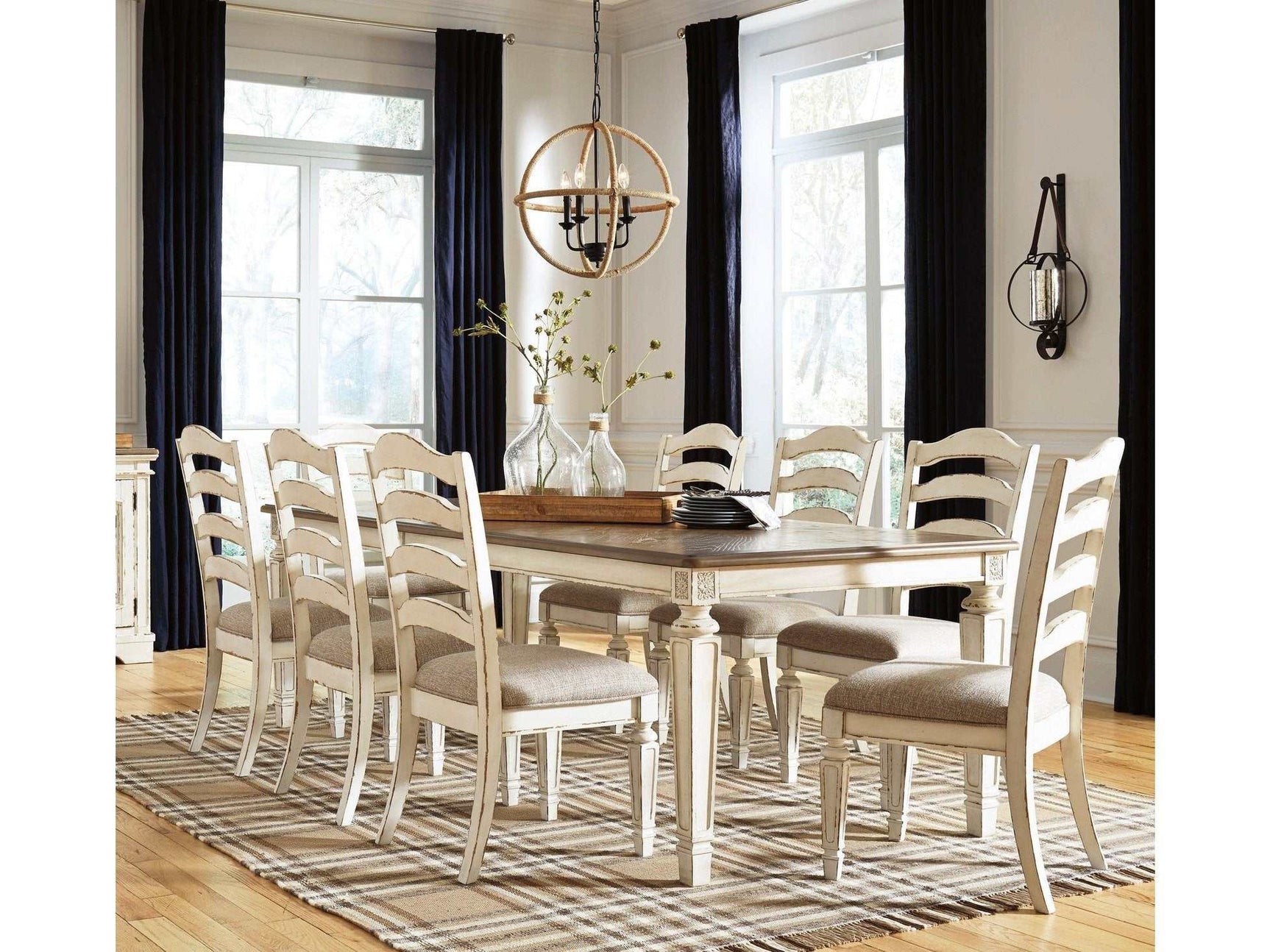 Realyn Chipped White Dining Room Set / 9pc (Ladderback styling) (Online Special Price) - Ornate Home