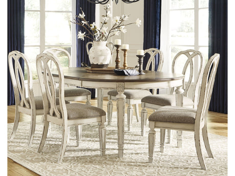 Realyn Chipped White Dining Table and 6 Chairs with Server - Ornate Home