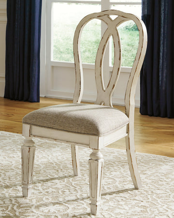 Realyn Chipped White Dining Table and 6 Chairs with Server - Ornate Home