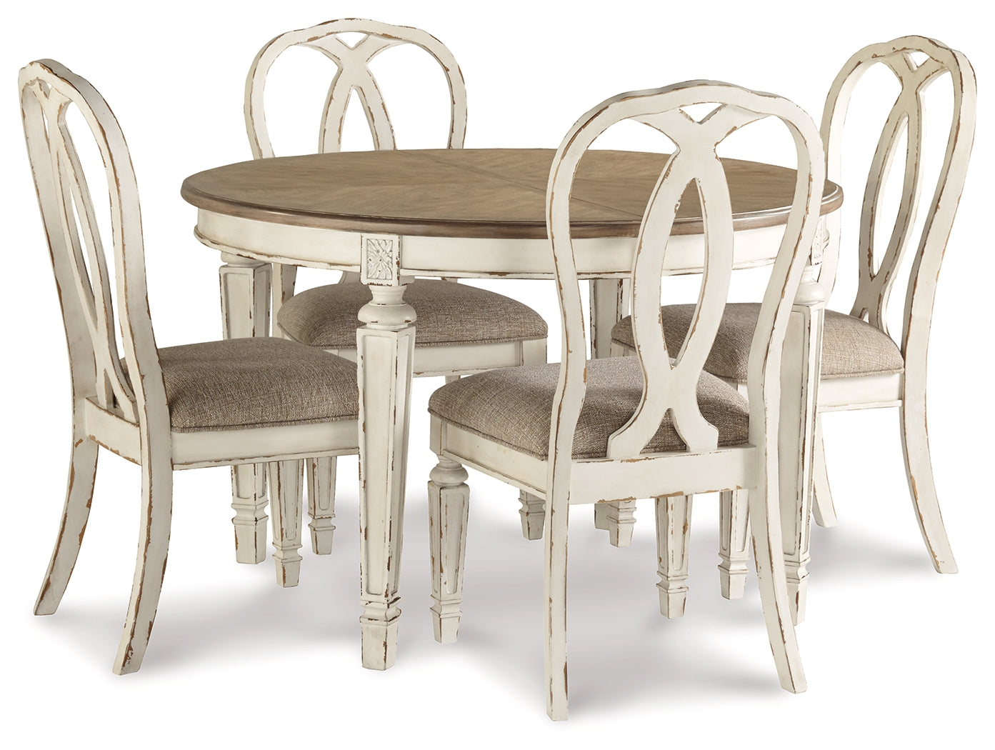 Realyn Chipped White Dining Table with 4 Chairs - Ornate Home