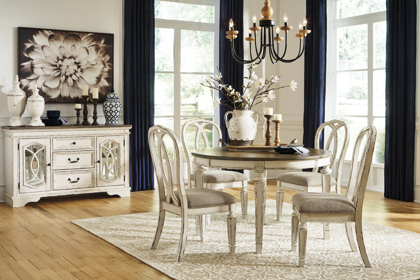 Realyn Chipped White Dining Table with 4 Chairs - Ornate Home