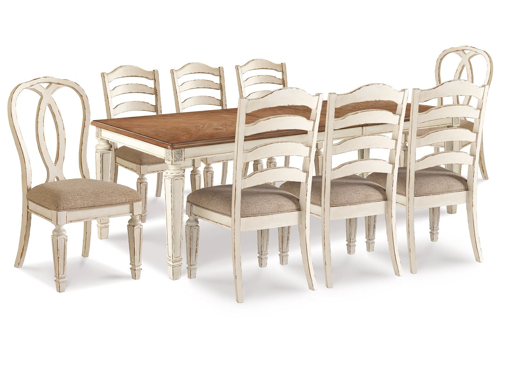 Realyn Chipped White Dining Table with 8 Chairs - Ornate Home