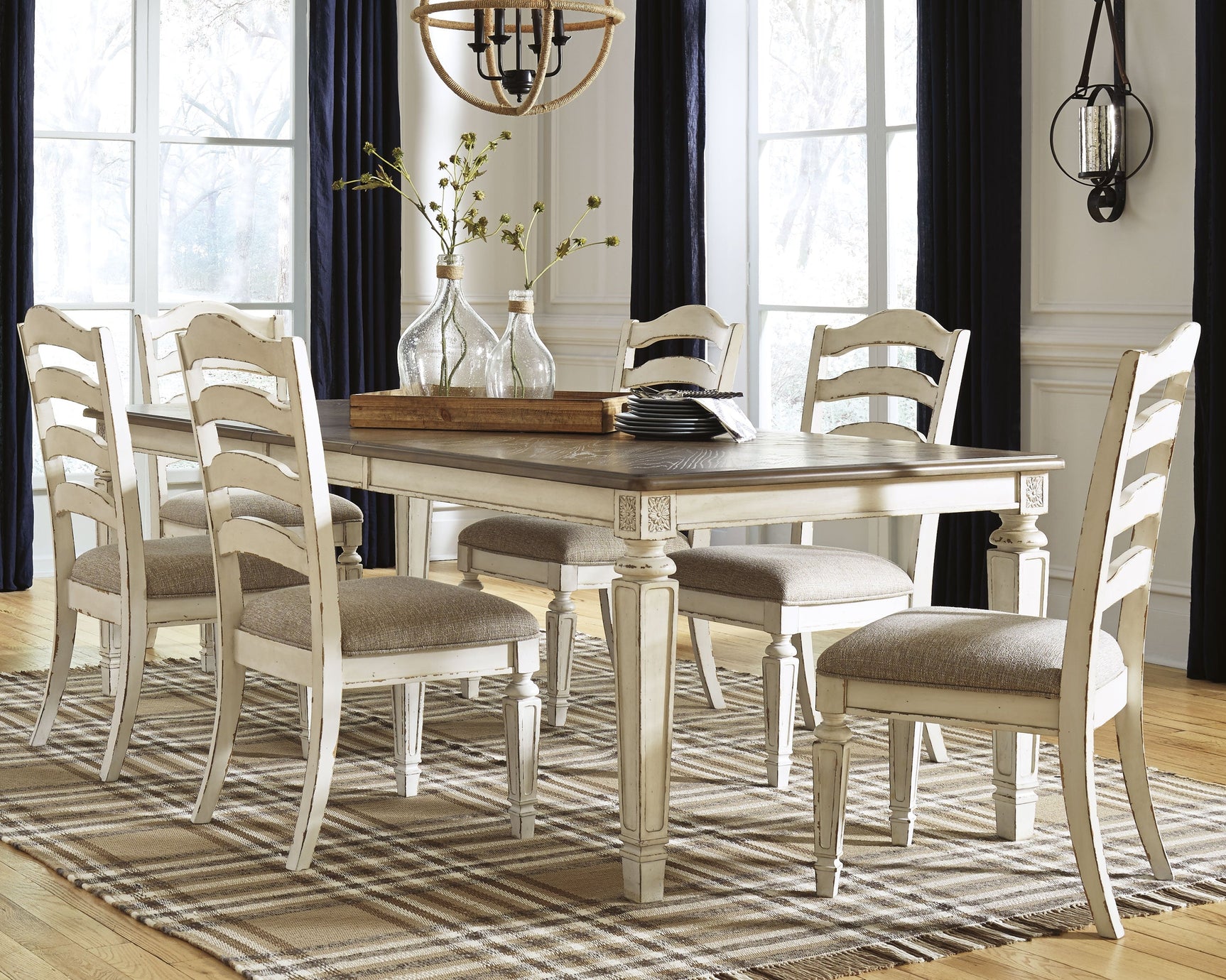 Realyn Chipped White Dining Table with 8 Chairs - Ornate Home