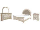 Realyn Chipped White King Bedroom Set with Mirrored Dresser and Nightstand - Ornate Home