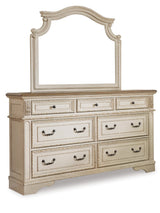 Realyn Chipped White King Bedroom Set with Mirrored Dresser and Nightstand - Ornate Home