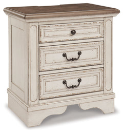 Realyn Chipped White King Bedroom Set with Mirrored Dresser and Nightstand - Ornate Home