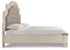 Realyn Chipped White King Storage Bed, Dresser, Mirror, Chest, Vanity with Stool and 2 Nightstands - Ornate Home