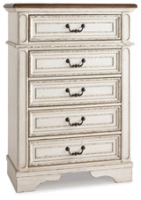 Realyn Chipped White King Upholstered Panel Bed, Chest and 2 Nightstands (Online Special Price) - Ornate Home