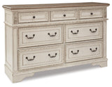 Realyn Chipped White King Upholstered Panel Bed, Dresser and Nightstand - Ornate Home
