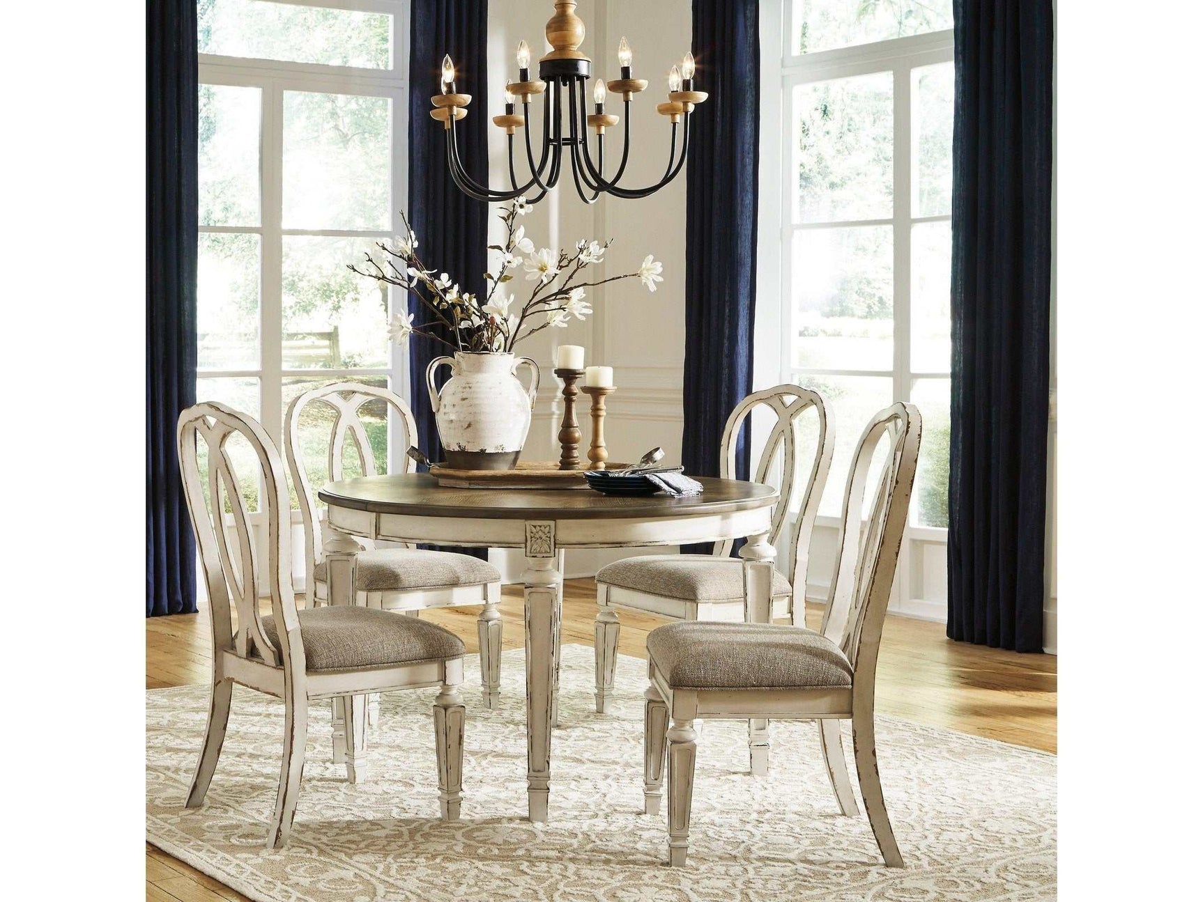 Realyn Chipped White Oval Dining Room Set / 5pc (Online Special Price) (Oval back) - Ornate Home