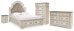 Realyn Chipped White Queen Upholstered Storage Bed, Dresser, Chest and Nightstand - Ornate Home
