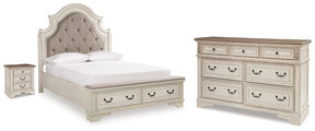 Realyn Chipped White Queen Upholstered Storage Bed, Dresser and Nightstand (Online Special Price) - Ornate Home