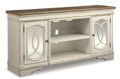Realyn Chipped White XL 74" TV Stand w/Fireplace Option - Ornate Home