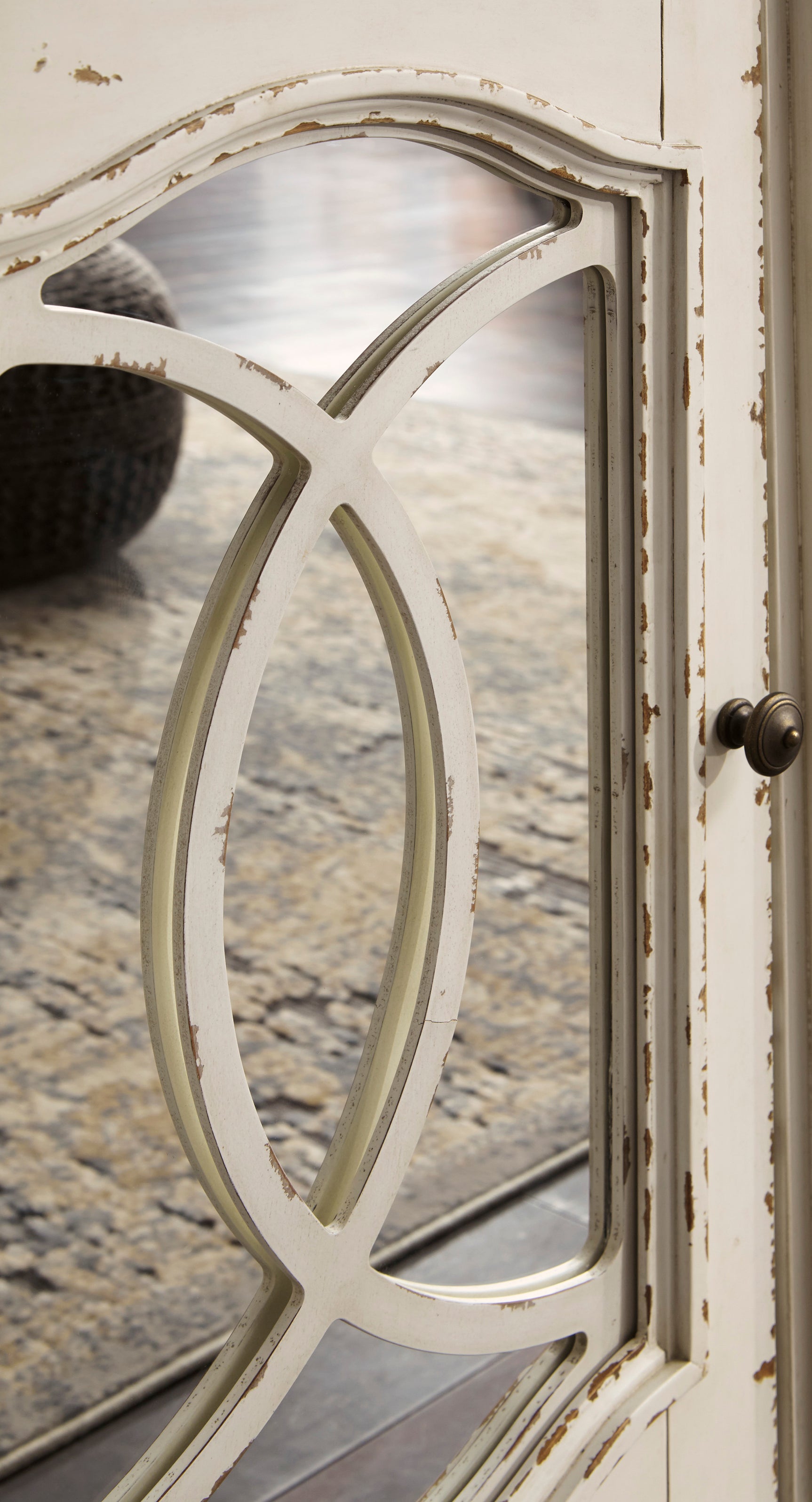 Realyn Chipped White XL 74" TV Stand w/Fireplace Option - Ornate Home