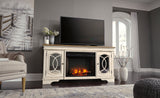 Realyn Chipped White XL 74" TV Stand w/Fireplace Option - Ornate Home