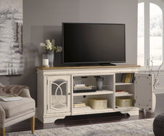 Realyn Chipped White XL 74" TV Stand w/Fireplace Option - Ornate Home