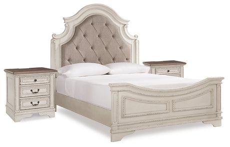 Realyn Queen Upholstered Panel Bedroom Set with 2 Nightstands - Ornate Home