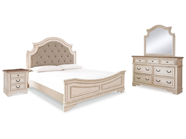Realyn Two-tone California King Panel Bedroom Set with Dresser, Mirror and Nightstand - Ornate Home