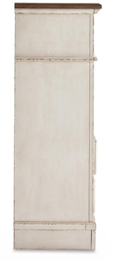 Realyn Two-tone/Chipped White Full Upholstered Panel Bed, Dresser, Mirror, Chest and Nightstand - Ornate Home