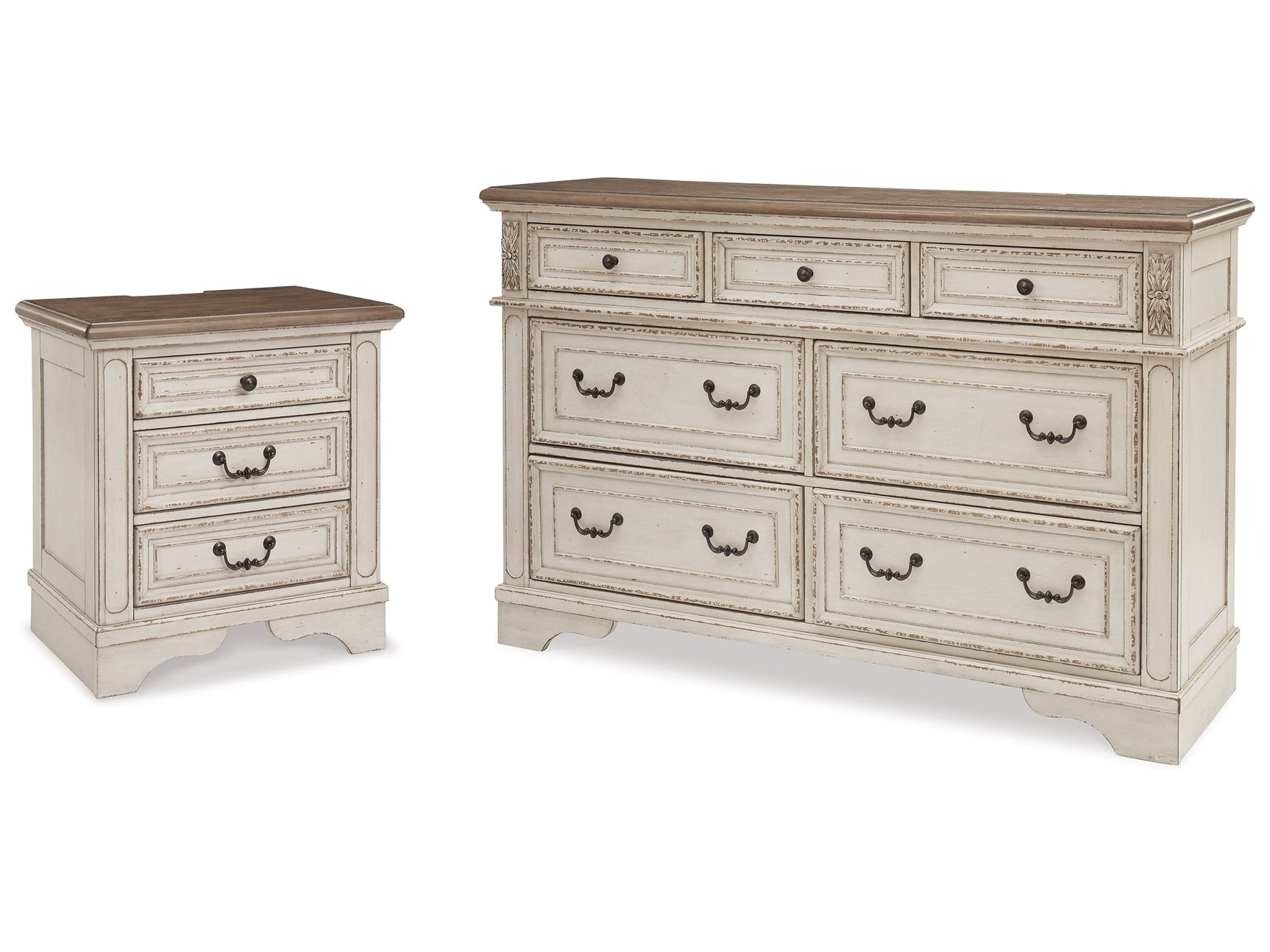 Realyn Two-tone Dresser and 2 Nightstands - Ornate Home