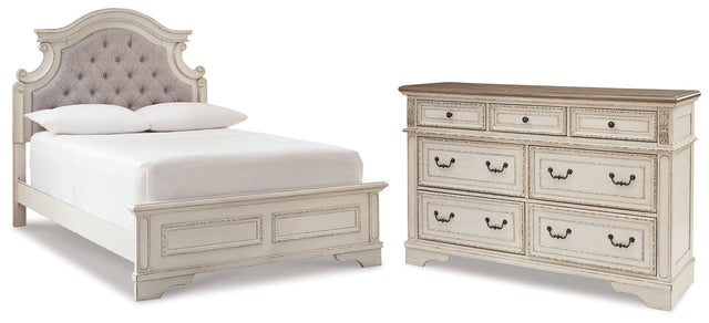 Realyn Two-tone Full Upholstered Panel Bed and Dresser (Online Special Price) - Ornate Home