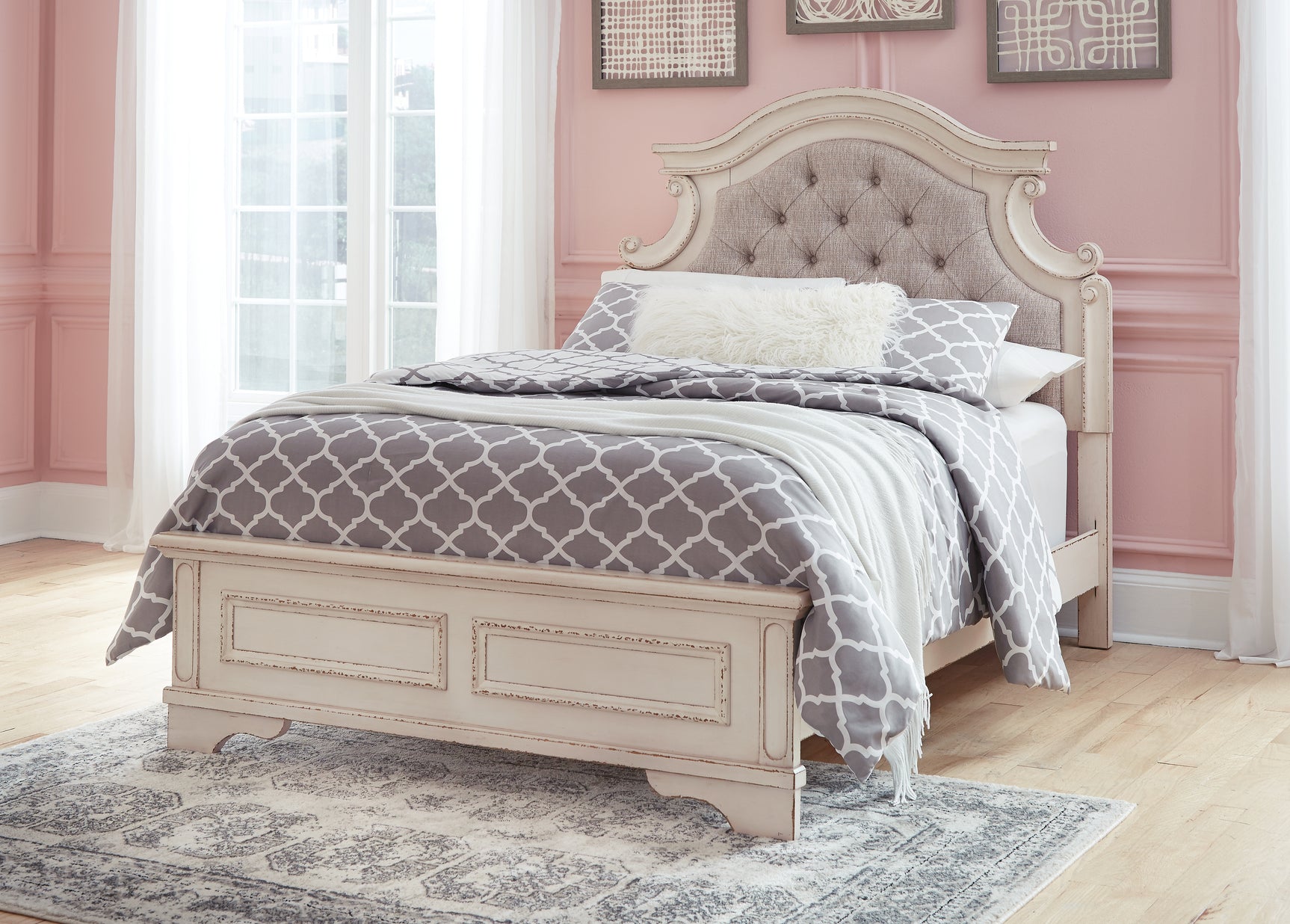 Realyn Two-tone Full Upholstered Panel Bed and Dresser (Online Special Price) - Ornate Home