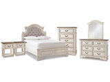 Realyn Two-tone Full Upholstered Panel Bedroom Set with Dresser, Mirror, Chest and 2 Nightstands (Online Special Price) - Ornate Home
