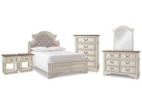 Realyn Two-tone Full Upholstered Panel Bedroom Set with Dresser, Mirror, Chest and 2 Nightstands (Online Special Price) - Ornate Home