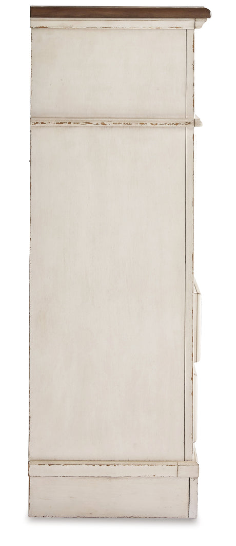 Realyn Two-tone Full Upholstered Panel Bedroom Set with Dresser, Mirror, Chest and 2 Nightstands - Ornate Home