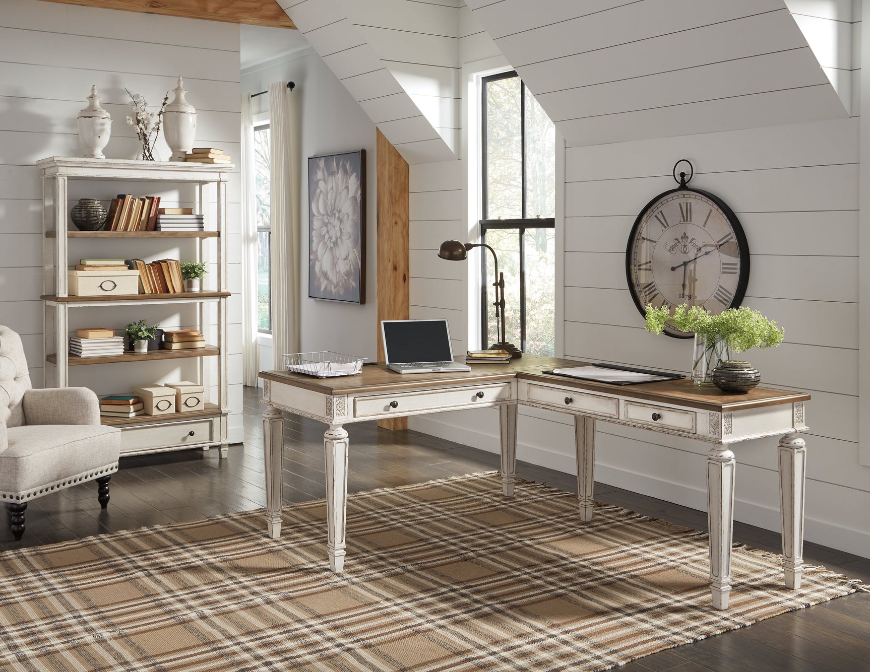 Realyn Two-tone Home Office Desk & Bookcase (Online Special Price) - Ornate Home