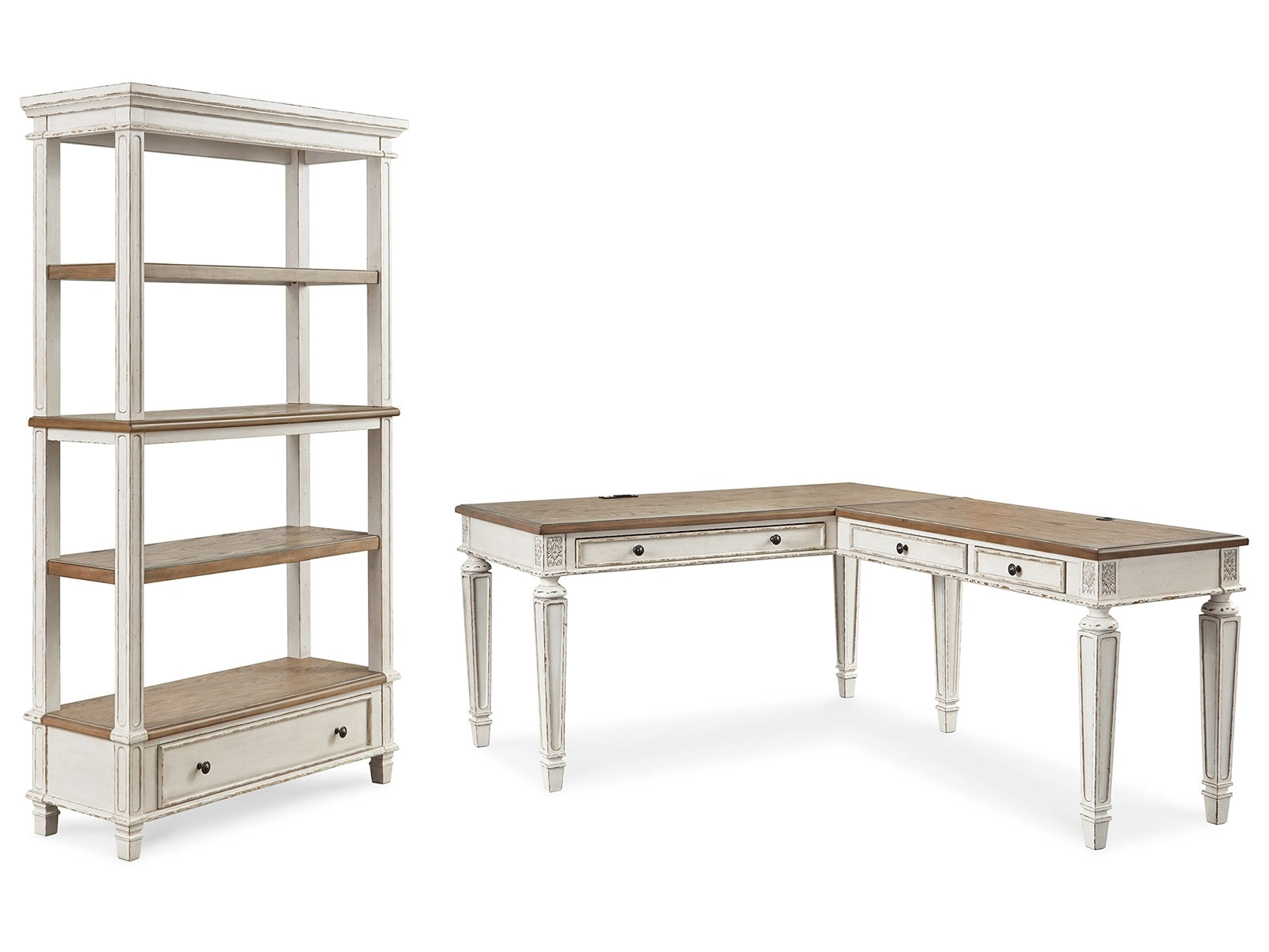 Realyn Two-tone Home Office Desk & Bookcase - Ornate Home