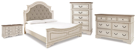 Realyn Two-tone King Panel Bed, Dresser, Chest and 2 Nightstands - Ornate Home
