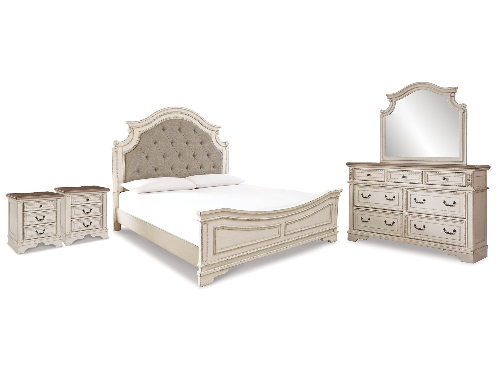 Realyn Two-tone King Panel Bed & Dresser & Mirror & 2 Nightstands (Online Special Price) - Ornate Home