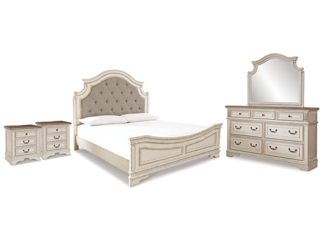 Realyn Two-tone King Panel Bed & Dresser & Mirror & 2 Nightstands - Ornate Home