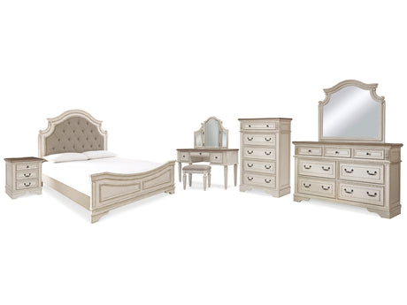 Realyn Two-tone King Panel Bed & Dresser & Mirror & Chest & Vanity & Nightstand - Ornate Home