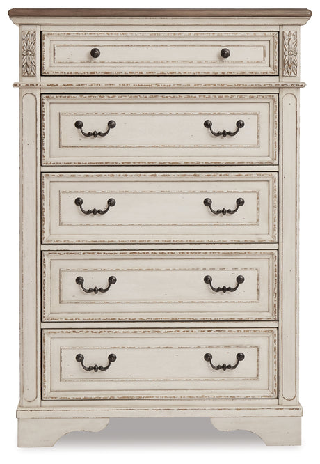 Realyn Two-tone King Panel Bed & Dresser & Mirror & Chest & Vanity & Nightstand - Ornate Home