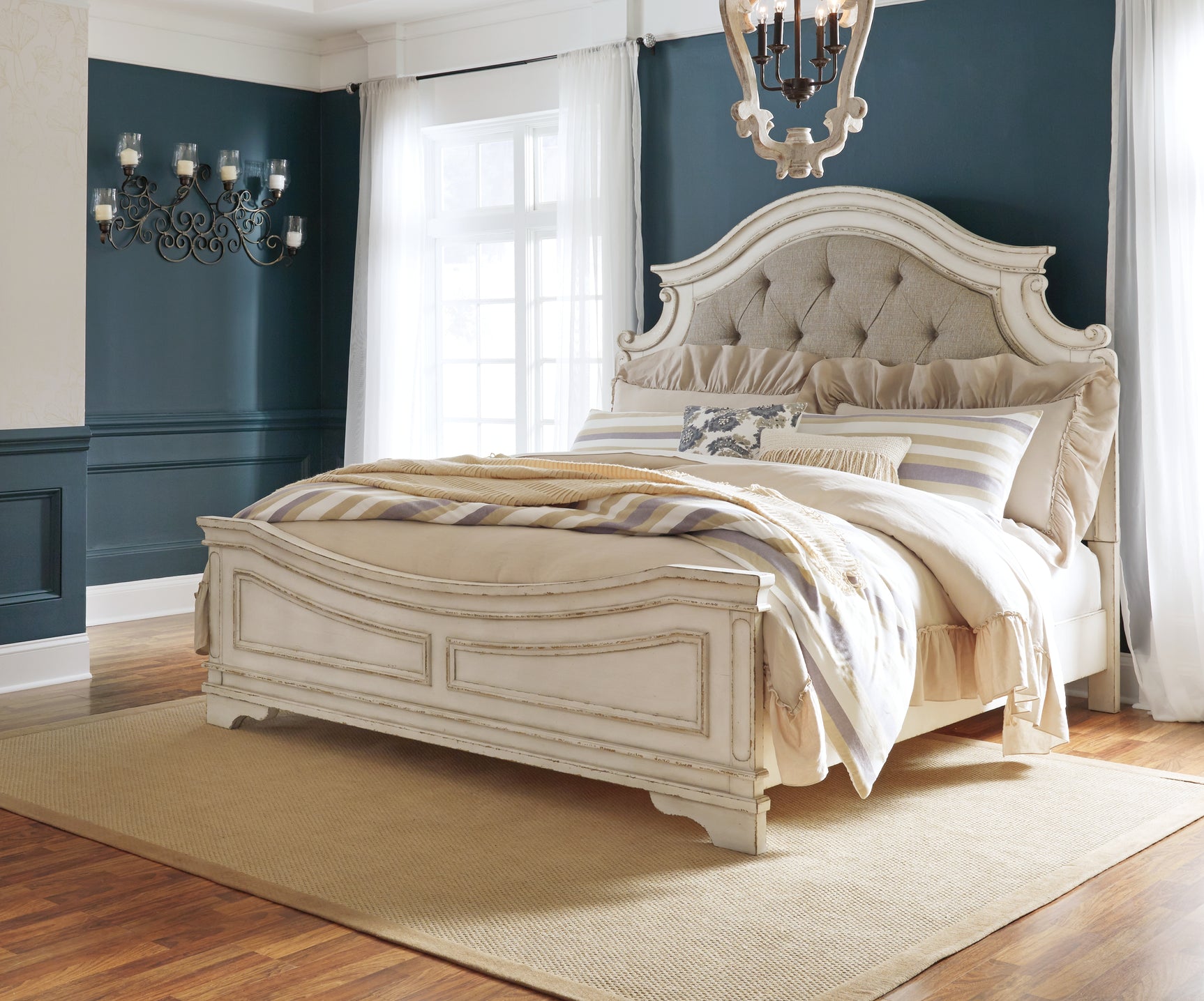 Realyn Two-tone King Panel Bed, Dresser, Mirror, Chest and Nightstand (Online Special Price) - Ornate Home